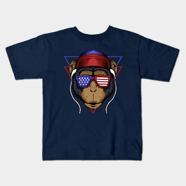 Monkey America flag Kids T-Shirt by Mako Design 